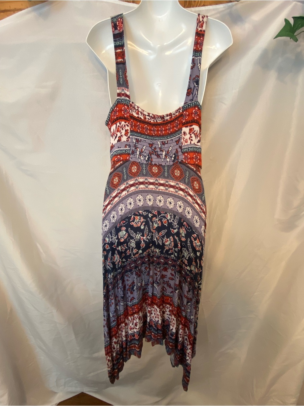 American Rag Bandana Print Lavender, Red and Navy Asymmetrical Hem Sundress - Picture 5 of 6